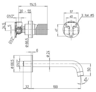 Встраиваемый смеситель для раковины Paini Cox Grip 7GPJ208 матовое золото